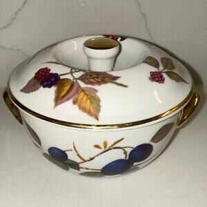 RARE Royal Worcester Evesham Gold 4” Round Covered Individual Casserole Dish